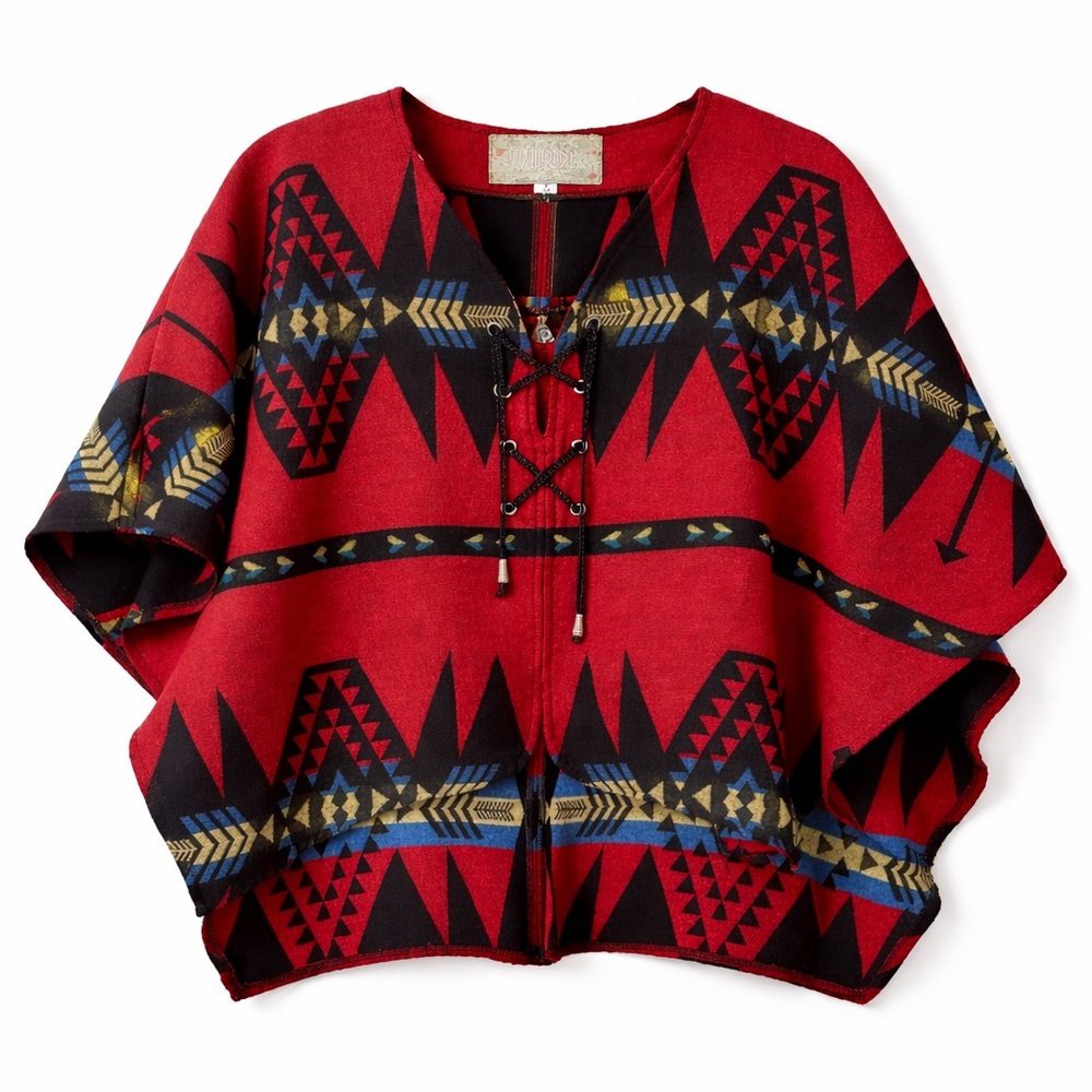 Silverado Vintage Southwest Poncho Top Made in USA (Red/Black/Blue)